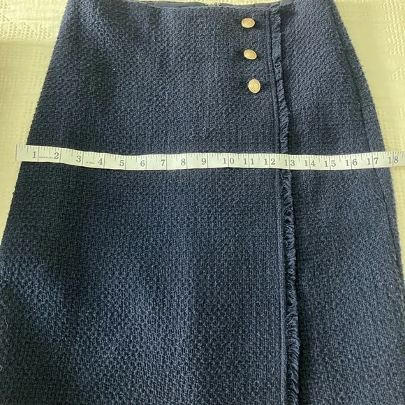 TALBOTS Navy Tweed Faux Wrap Pencil Skirt Size 2 - Picture 11 of 13